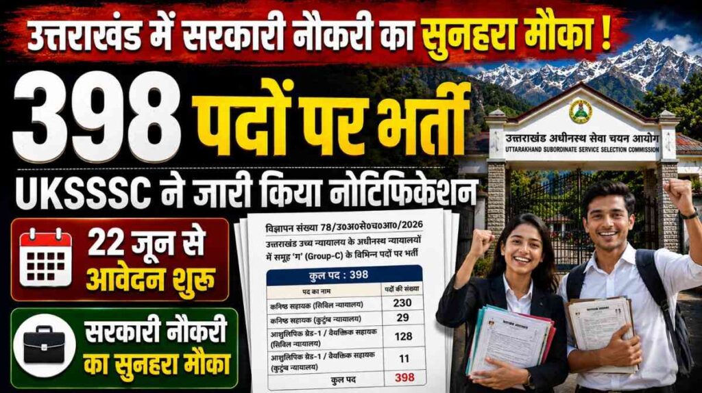 UKSSSC Group C Recruitment 2026 :- UKSSSC ने 398 पदों पर भर्ती निकाली बम्पर भर्ती, जानिए आवेदन से जुडी हुई पूरी प्रक्रिया !