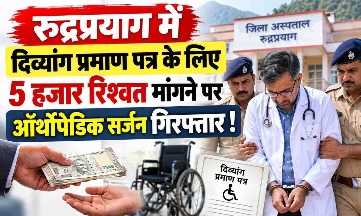 Orthopedic Surgeon Arrested For Taking Bribe :- रुद्रप्रयाग में दिव्यांग प्रमाण पत्र के लिए 5 हजार रिश्वत मांगने पर ऑर्थोपेडिक सर्जन गिरफ्तार !